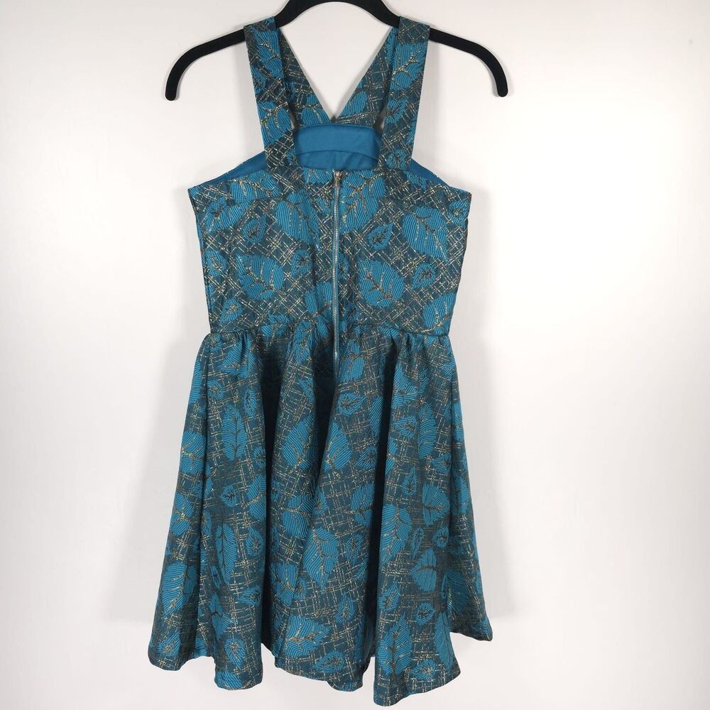 MISS BEHAVE GIRLS New Dress 12 Metallic Turquoise Fit Flare Pleated Stephanie - Picture 3 of 14
